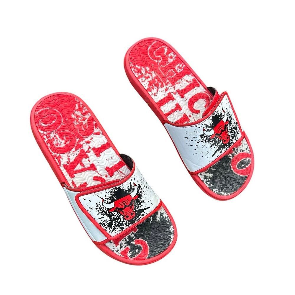 Chicago Bulls Team Pattern‎ Gel Slide Sandals Men’s Size 9/10 Red
